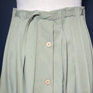 Vintage Sanibel Sport Sage Green Button-Down A-Line Pleated Skirt Tie Waist